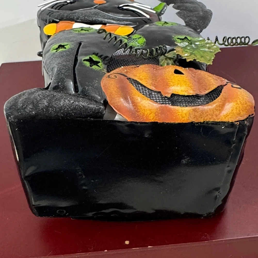 Vintage Home Interiors Metal HALLOWEEN BLACK CAT Candle Holder